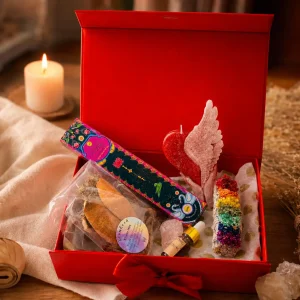 Pack ritual de amor de Levakesh con vela corazón y cuarzo rosa