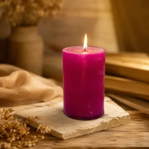 Vela rosa fucsia ritualizada artesanal de Levakesh para amor sano y autoestima